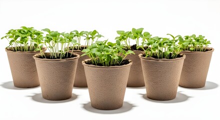 Fototapeta premium Nurturing young green sprouts in eco-friendly biodegradable pots, symbolizing sustainable growth and a commitment to healthy living and a greener future