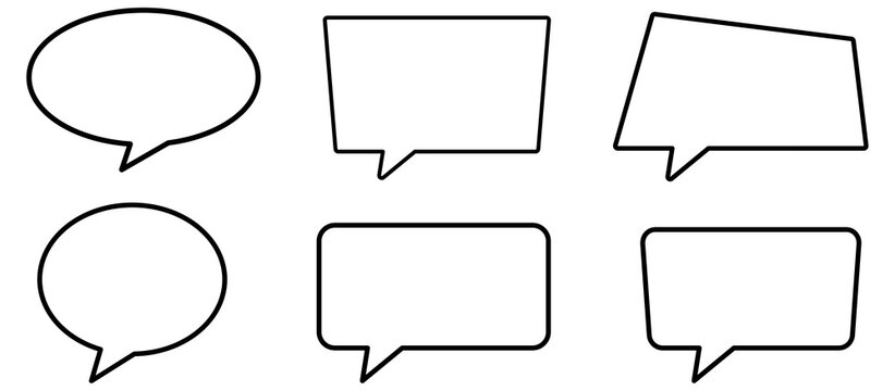 
Modern speech bubble icon set featuring chat, message and comment shapes isolated on transparent background. Clean communication symbols for apps, social media, messaging platforms and web interfaces