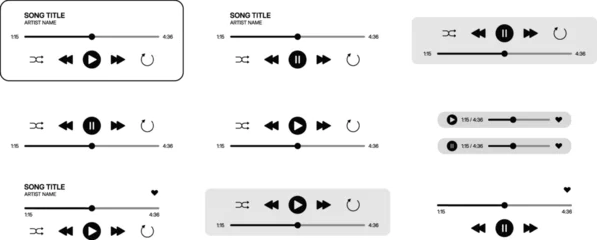 Fotobehang Muziek Modern audio player icon set with play button, music control symbols and multimedia interface elements editable vector bundle for app and web design  © Nahlnarendra