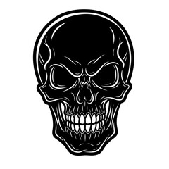 Obraz premium Detailed black and white illustration of a menacing human skull design