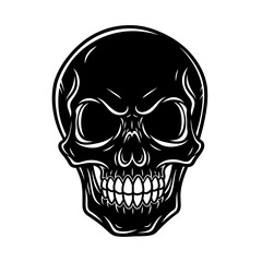 Obraz premium Detailed black and white illustration of a human skull with sharp teeth