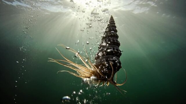 Prehistoric Shell Creature Swims Up Through Sparkling Water