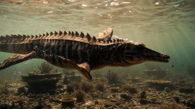Majestic Prehistoric Marine Reptile Swimming in Ancient Ocean