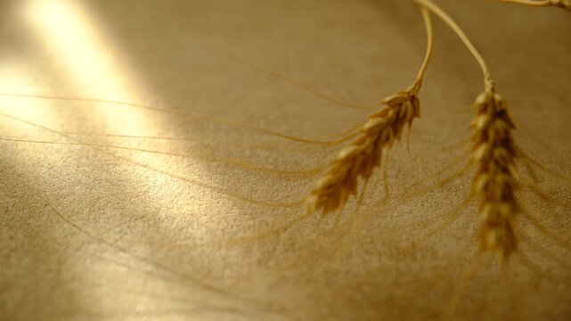 Spikelet of dry wheat or Barley Grains, Barley ears. Soft warm light creating cozy cinematic atmosphere like film scene