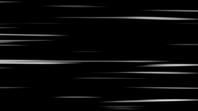 Right to Left speed lines moving on black background, manga speed line motion 4K Video animation. Anime Horizontal Speed Lines Seamless recurring speed line background. 4K Video