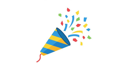 Colorful party popper with confetti exploding in air celebration decoration