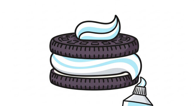Illustration of oreo cookies with cream filling and tube on white background