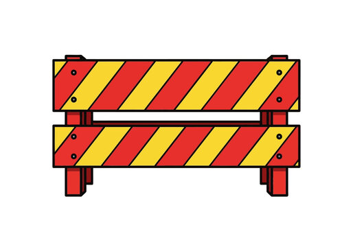 Construction barrier with red and yellow stripes, symbolizing caution and work zone safety