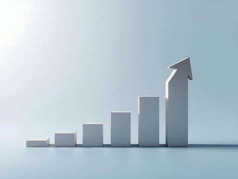 3D growth chart rising upward with golden light success business leadership concept