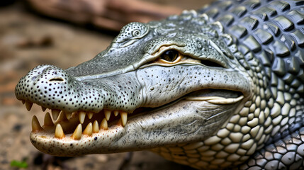 Obraz premium Gray Alligator with Detailed Scales and Teeth
