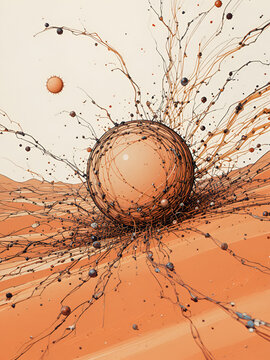 Continuous line illustration of a ball ricocheting off surface