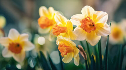 Fototapeta premium Close-up of vibrant yellow daffodils blooming in spring garden