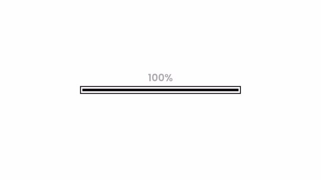 Black Loading Bar Animation with Percentage Progress 0-100 on White Background 4K