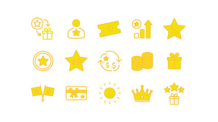 Fototapeta premium Award and achievement icons featuring star, trophy, crown, medal, and gift symbols. Flat vector EPS.