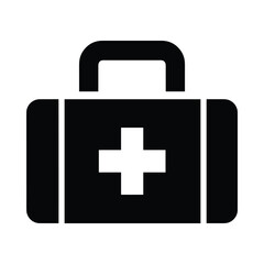 Obraz premium Black first aid kit icon with white cross on front