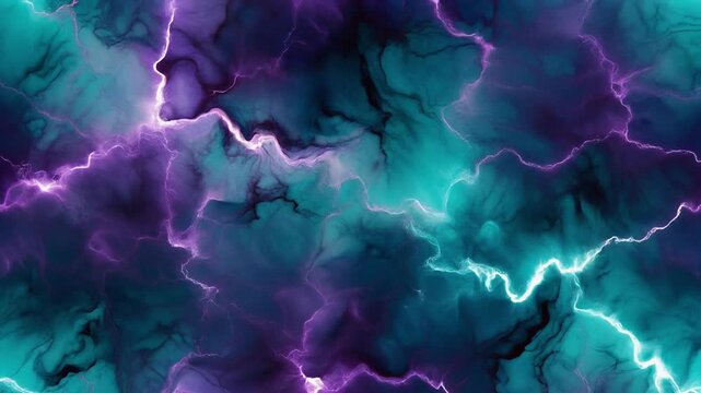 Abstract quantum ink micro waves flowing like electric currents, glowing purple lightning over deep teal liquid texture.