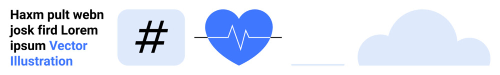 metadata tag, heart with an EKG line, and cloud icon evoke themes of digital connectivity, health tracking, and cloud storage. Ideal for healthcare tech, social media, or data concepts. Perfect