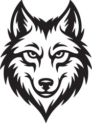 Fototapeta premium Black and white stylized wolf head with sharp fur details and intense eyes animal