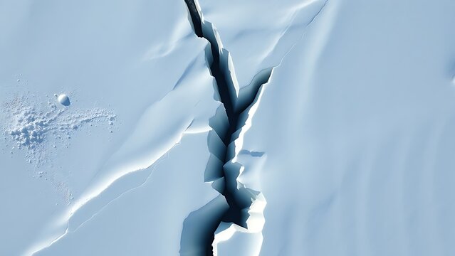 uriel. Aerial view of a deep lightning-shaped crack splitting a smooth glacier surface. travel magazines, destination branding, designed for travel destination branding, used by lab technicians.