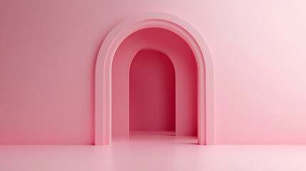 Minimalist Pink Archway Interior Design With Soft Lighting Creating Modern Architectural Scene.