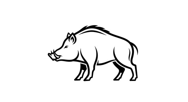 Wild Boar Illustration Minimalist Line Art.