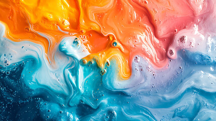 Vibrant Abstract Swirls Of Orange Pink And Blue Paint With Dynamic Fluid Art Texture And Bold Color Expression.