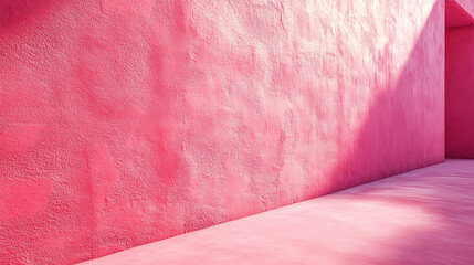Vibrant Pink Textured Wall Corner With Dramatic Light And Shadow Play Creating Modern Interior Scene.