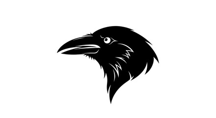 Obraz premium Striking Black Crow Head Silhouette on White Background.