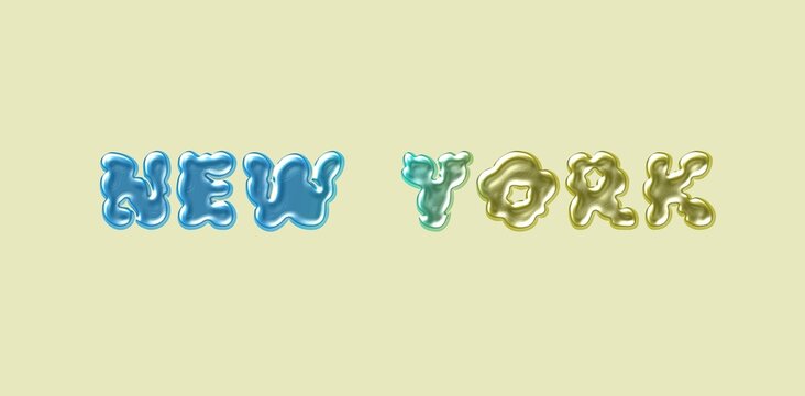 New York name. New York typography. City Name in Bubbly Gold and Blue Gradient Typography &ndash; Luxury World Famous Cities and countries Design.