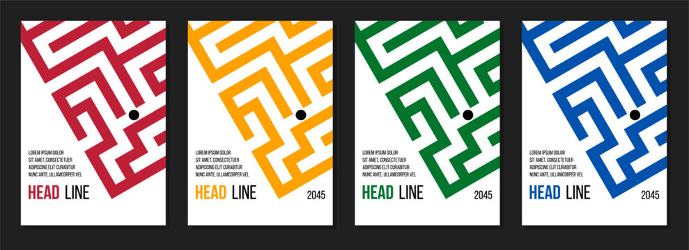 red yellow green blue abstract geometrical maze cover, business strategy or corporate annual report template