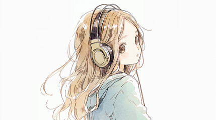 音楽を聴く少女