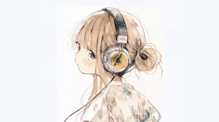 音楽を聴く少女