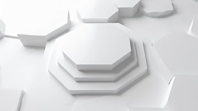 A bright, abstract image featuring overlapping white geometric shapes and clean lines