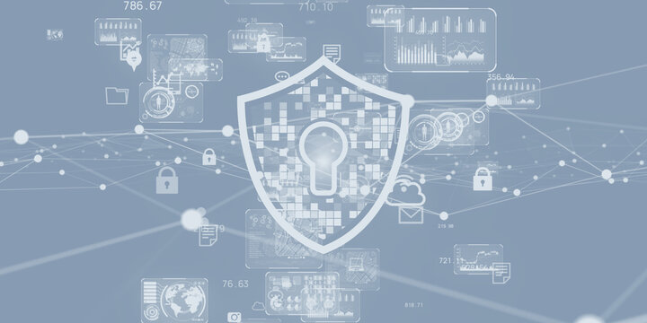 サイバースペースとネットワークセキュリティコンセプトの未来的CGイラスト