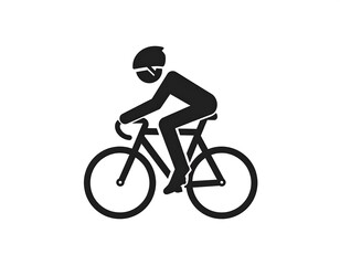 Naklejka premium Silhouette of a cyclist in a helmet riding a bicycle, isolated on a white background