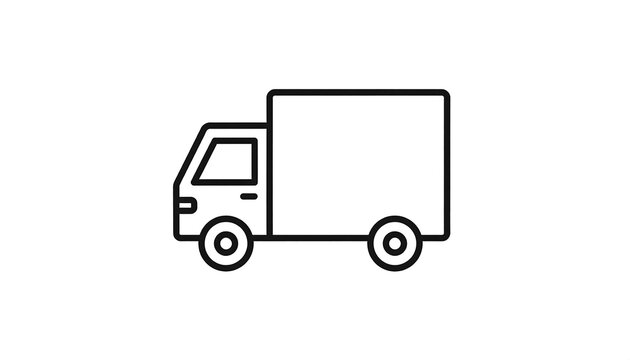 Simple line art of a delivery truck icon, shown in profile against a white background
