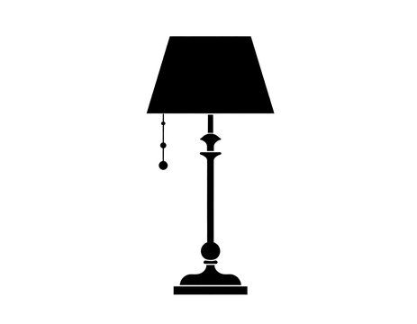 Silhouette of a desk lamp with a pull string on a white background