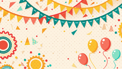 Festive background with colorful bunting balloons and confetti decorations © MihirKumarMondal