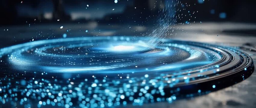 Abstract illustration of a glowing energy portal with swirling blue light