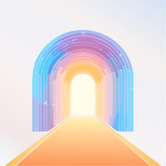 Fototapeta premium Dreamy gradient archway illuminating a path of colorful light, a symbolic journey towards exciting new beginnings