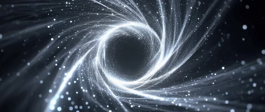 Abstract illustration of swirling light particles forming a portal or vortex