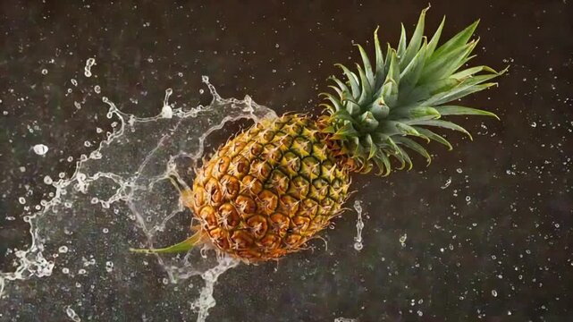A pineapple in mid-air, surrounded by water splashes