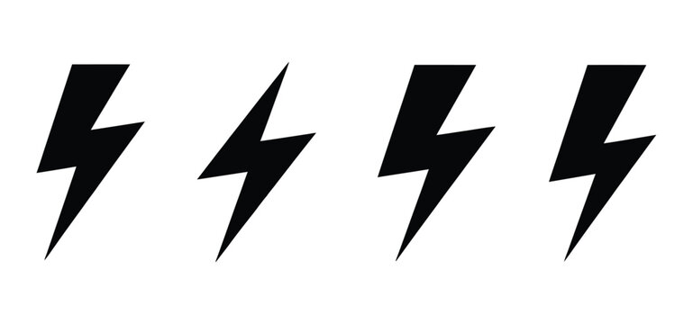 Electric lightning bolt logo vector set, thunder flash icons isolated on white background for power energy symbol, storm sign, electric charge emblem, poster design, and t shirt print graphics