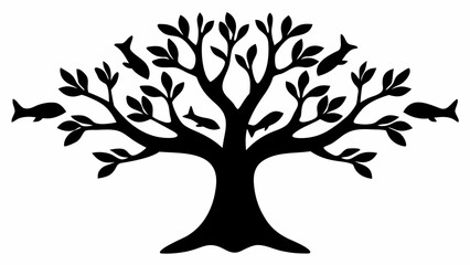 Fototapeta premium Stunning tree with birds silhouetted against white background