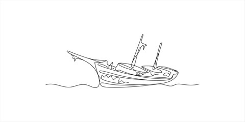 Minimalist line art illustration of a vintage sailing vessel on the open water © Line Art Gallery