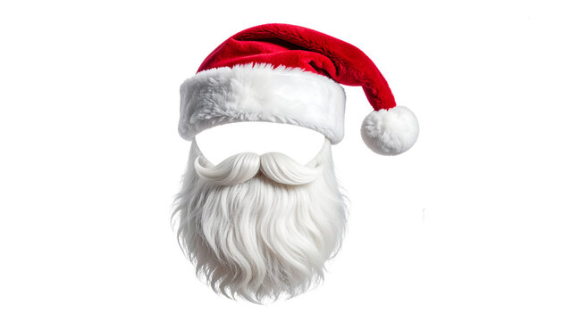 Santa Claus Hat and Beard Isolated PNG on Transparent Background for Christmas Design