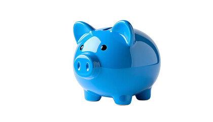 Isolated Classic Blue Ceramic Piggy Bank for Financial Savings and Investment on Transparent Background