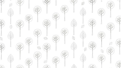 Elegant minimalist seamless pattern featuring black and white line art trees and leaves in a clean and modern scandinavian style. © Sophie