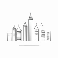 Fototapeta premium Minimalist hand-drawn city skyline illustration depicting modern urban architecture in a simple line art style