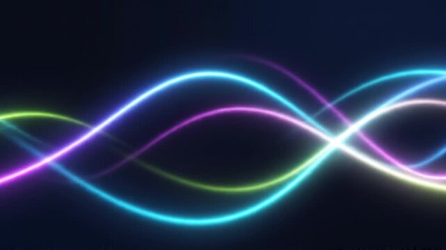 Vibrant abstrack motion light trails dancing in sync across a dark abstract background from a dynamic viewpoint